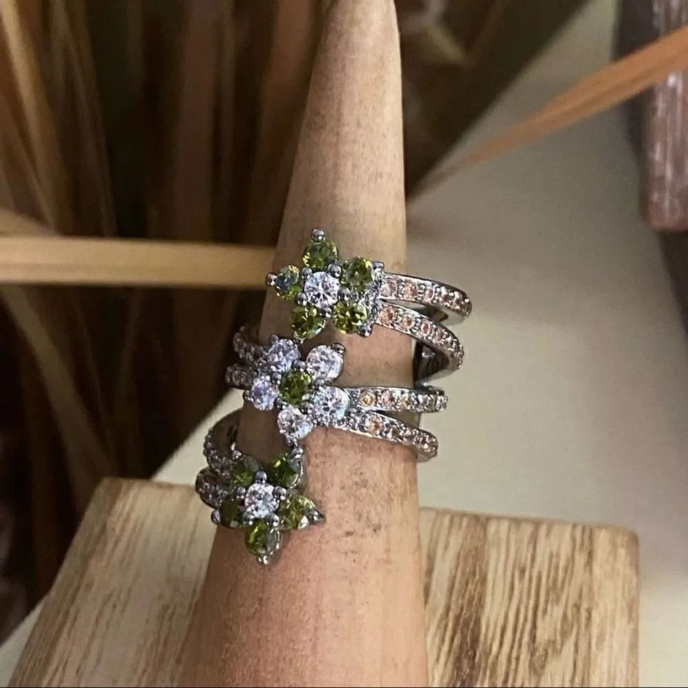 Flower Multi Color CZ Statement Ring - Picture 4 of 9